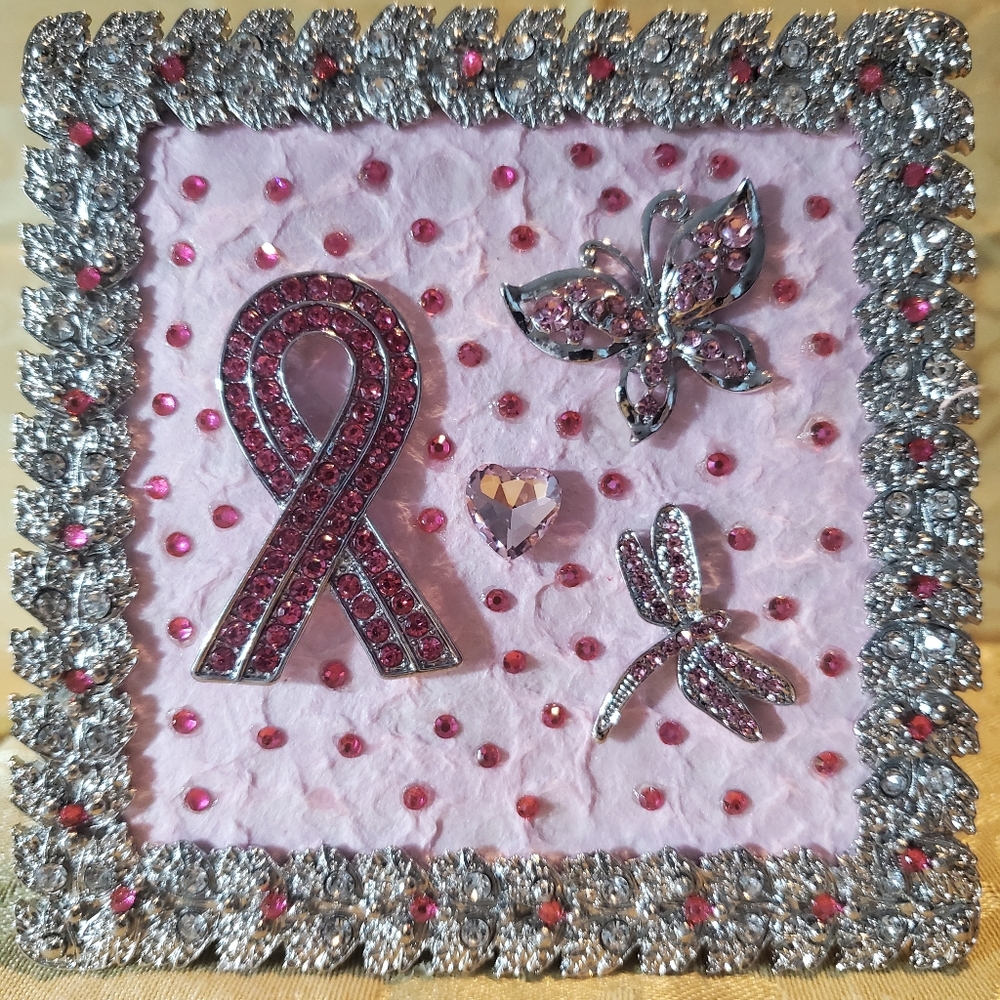 Breast Cancer Ribbon with Accents in Frame